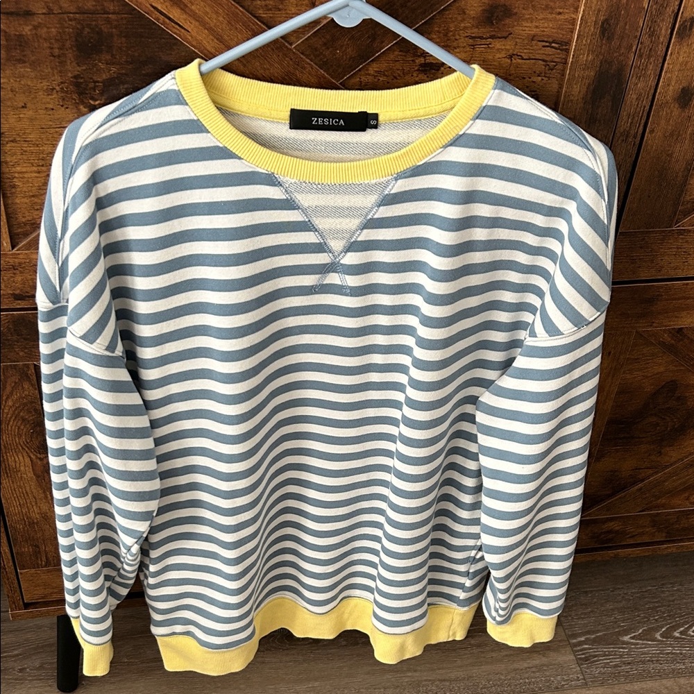 Zesica Men's Striped Crewneck Sweater - Blue and Yellow